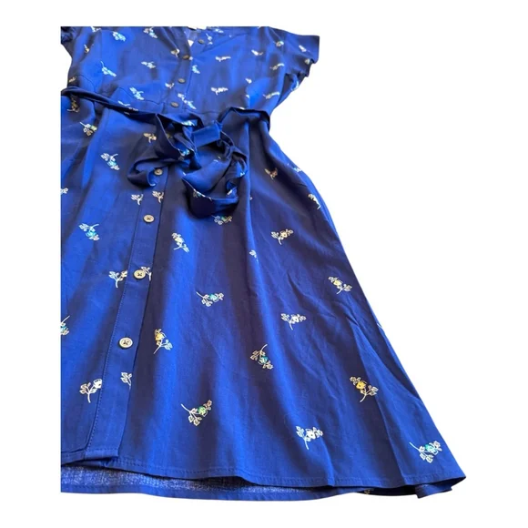 NWT Women's LOFT Outlet Blue Floral Button Front Belted Shirt Dress Size 4 - Picture 5 of 13